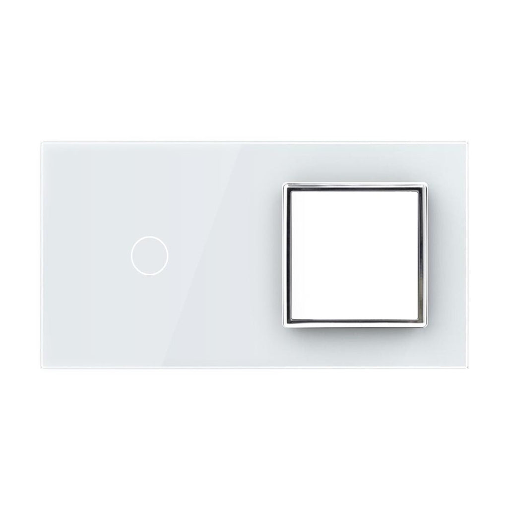 LIVOLO - Plaque 1 Bouton + 1 Prise en Verre Trempé pour Interrupteur Tactile Simple (Réf. C7-C1/SR-11)