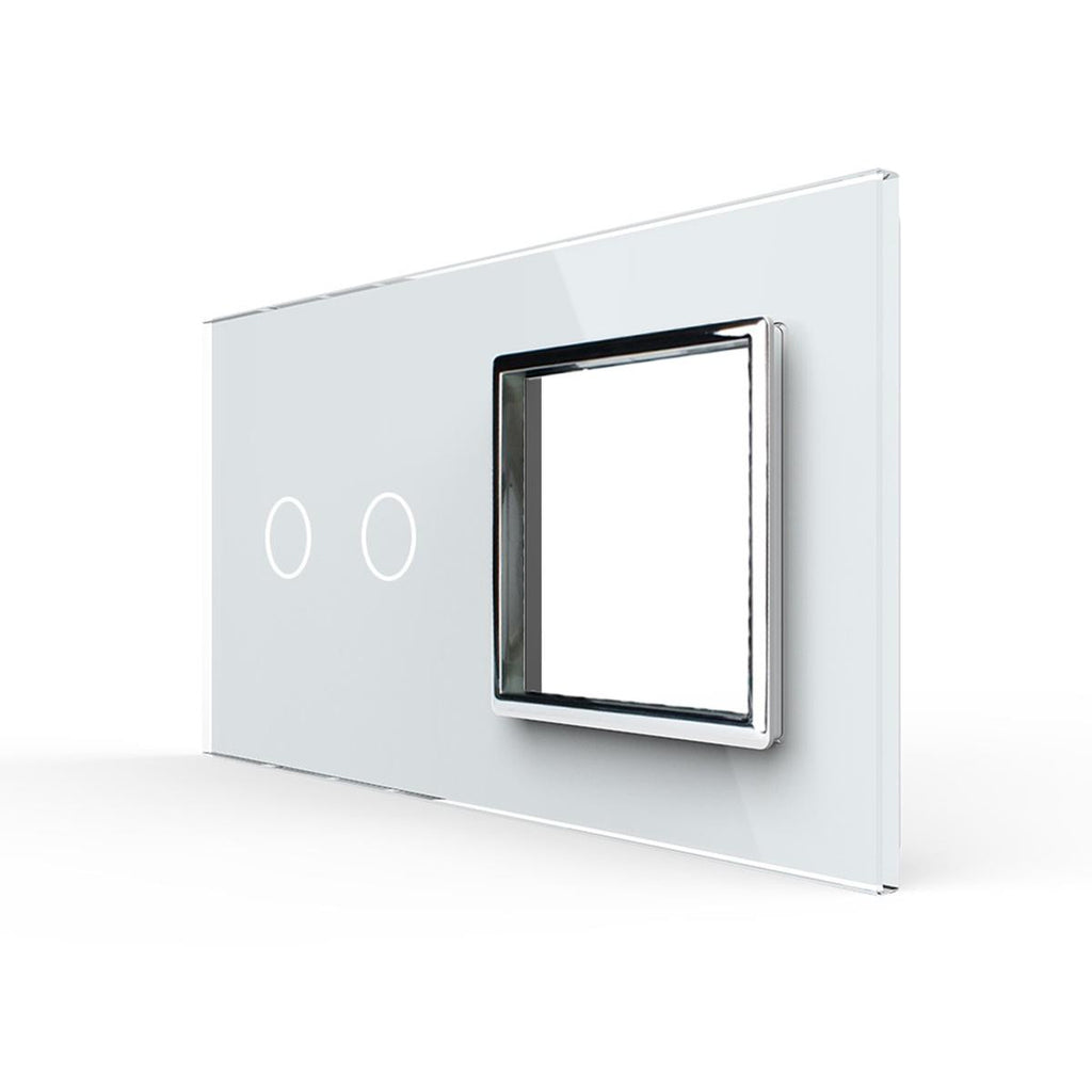 Plaque 2 Boutons et 1 Prise Livolo – Finition Blanc C7-C2/SR-11