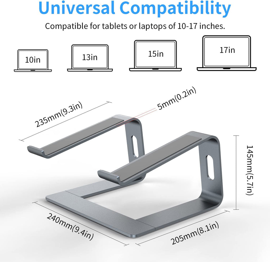 Plugin Support Portable pour Ordinateur Portable en Aluminium – Ventilé & Pliable (10"–15,8") • Gris Foncé