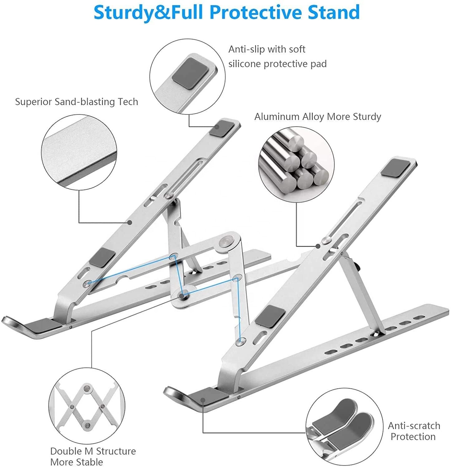 Support Portable Pliant pour Ordinateur Portable – 10″–17″ • Aluminium Argenté