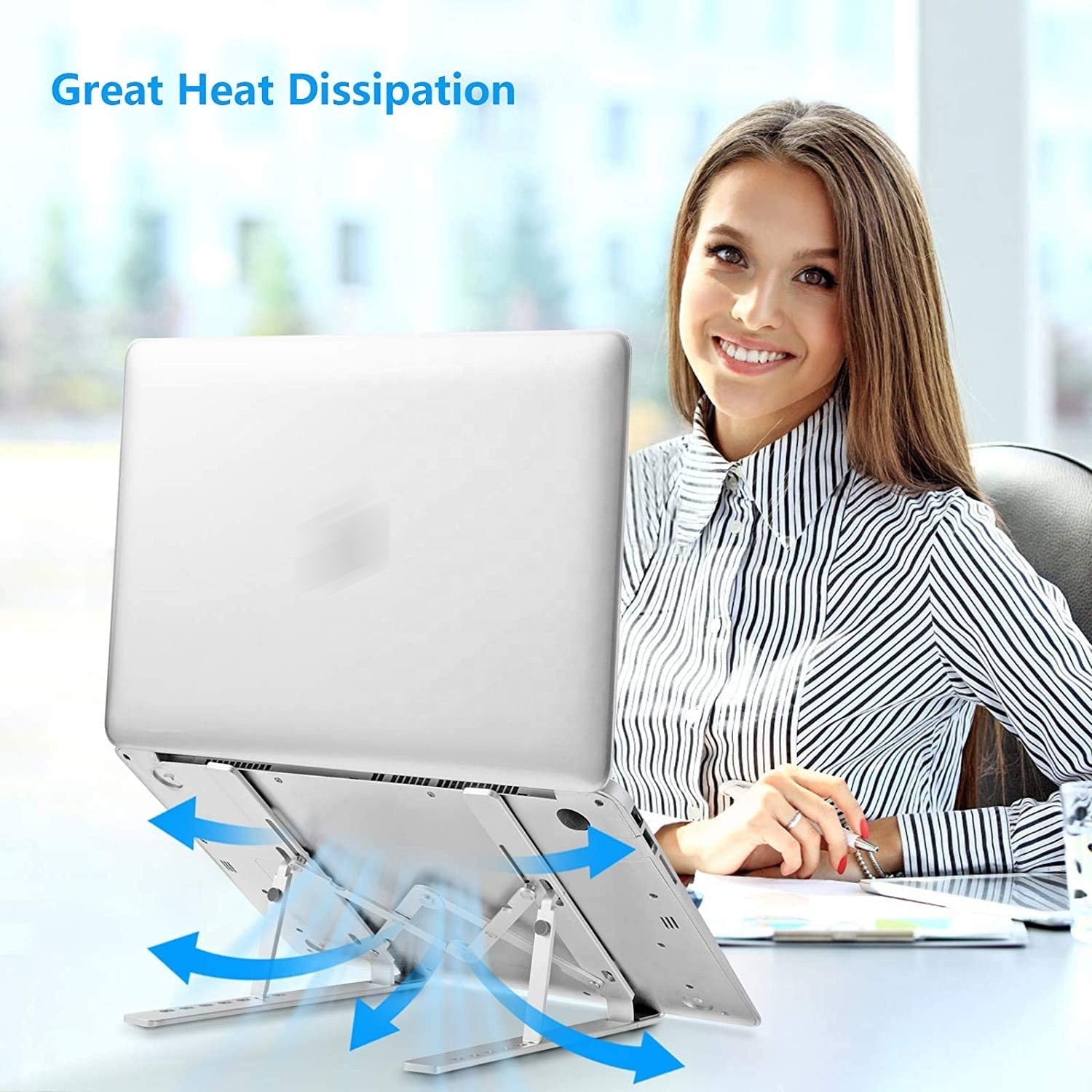 Support Portable Pliant pour Ordinateur Portable – 10″–17″ • Aluminium Argenté